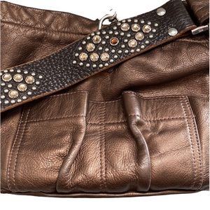 Taylie Malibu Metallic Leather Utility Bag Swarovski Crystal Shoulder Strap Bag